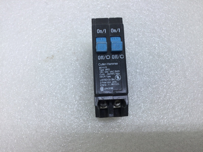 Eaton BD1515/A1515 BRD & A Twin Single Pole 15A 120/240VAC Type BD Circuit Breaker