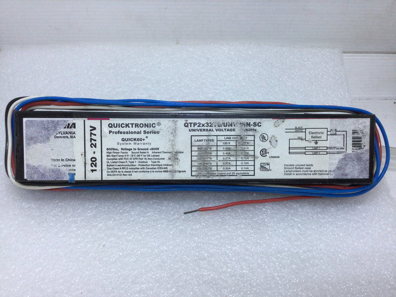 Sylvania QTP2x32t8/UNV ISN-SC Quicktronic T8 Electronic Ballast 120/277V Universal Voltage