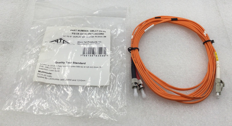 Allen Tel Products GBLCT-D2-03 3 Meter LC-ST Duplex MM Fiber Optic Patch Cord