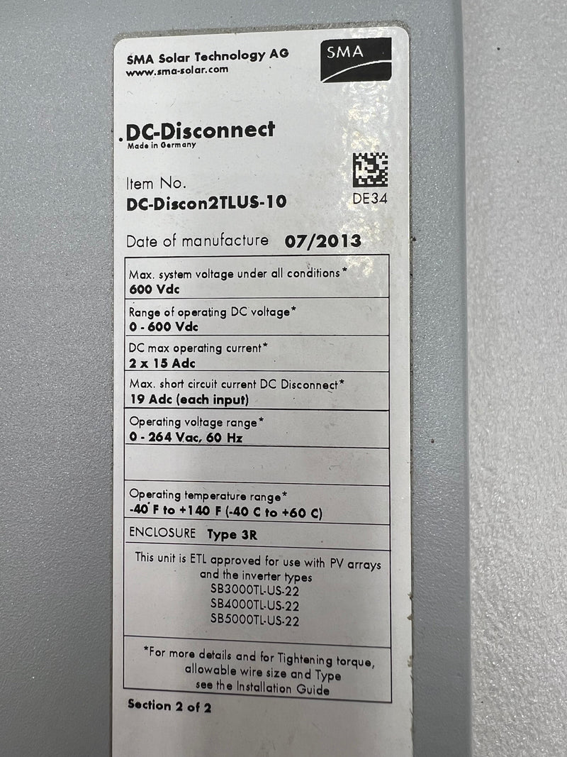 SMA Solar Technology AG  DC Disconnect DC-Discon2TLUS-10