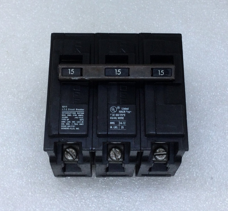 ITE Q315 15 Amp 3 Pole 120/240V Push-In Circuit Breaker - Cosmetic Flaw