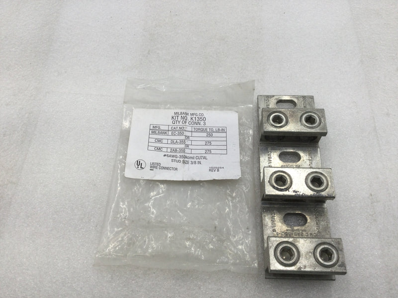 Milbank K1350 Twin Mechanical Lug Kit 600 VAC #6 AWG to # 350kcmil AWG CU7AL