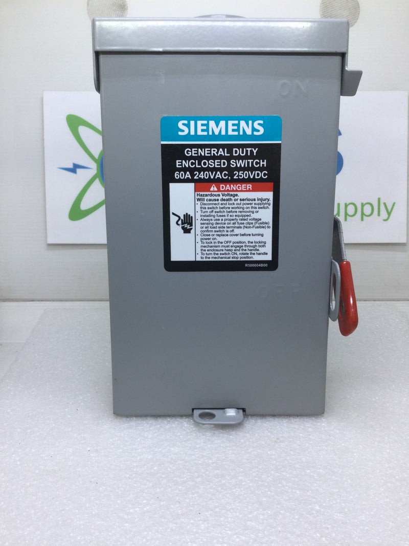 Siemens GNF322RA Type 3R General Duty Non-Fused Safety Switch 3P 3W 240V 60 Amp