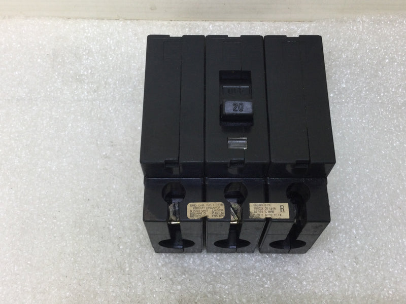 Square D EH34020 3 Pole 20 Amp Plug In NEHB, EH Style Circuit Breaker