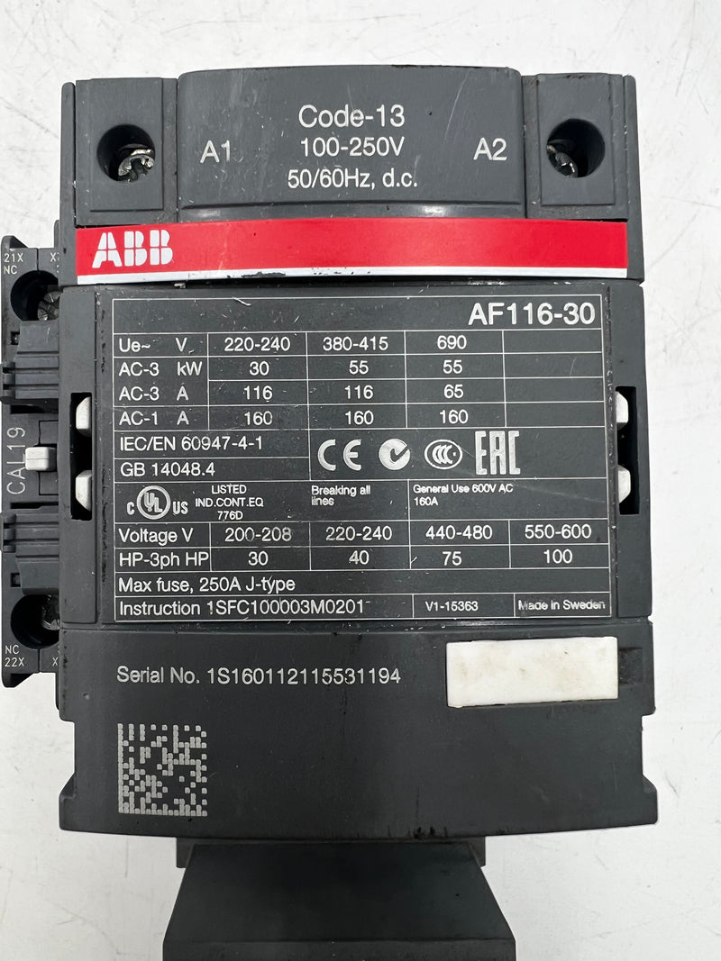 ABB AF116-30 Contactor With ABB EF146-150 Electronic Overload Relay