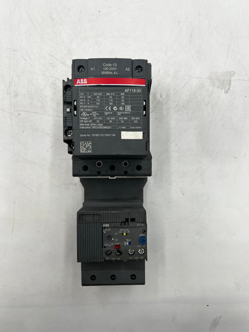 ABB AF116-30 Contactor With ABB EF146-150 Electronic Overload Relay