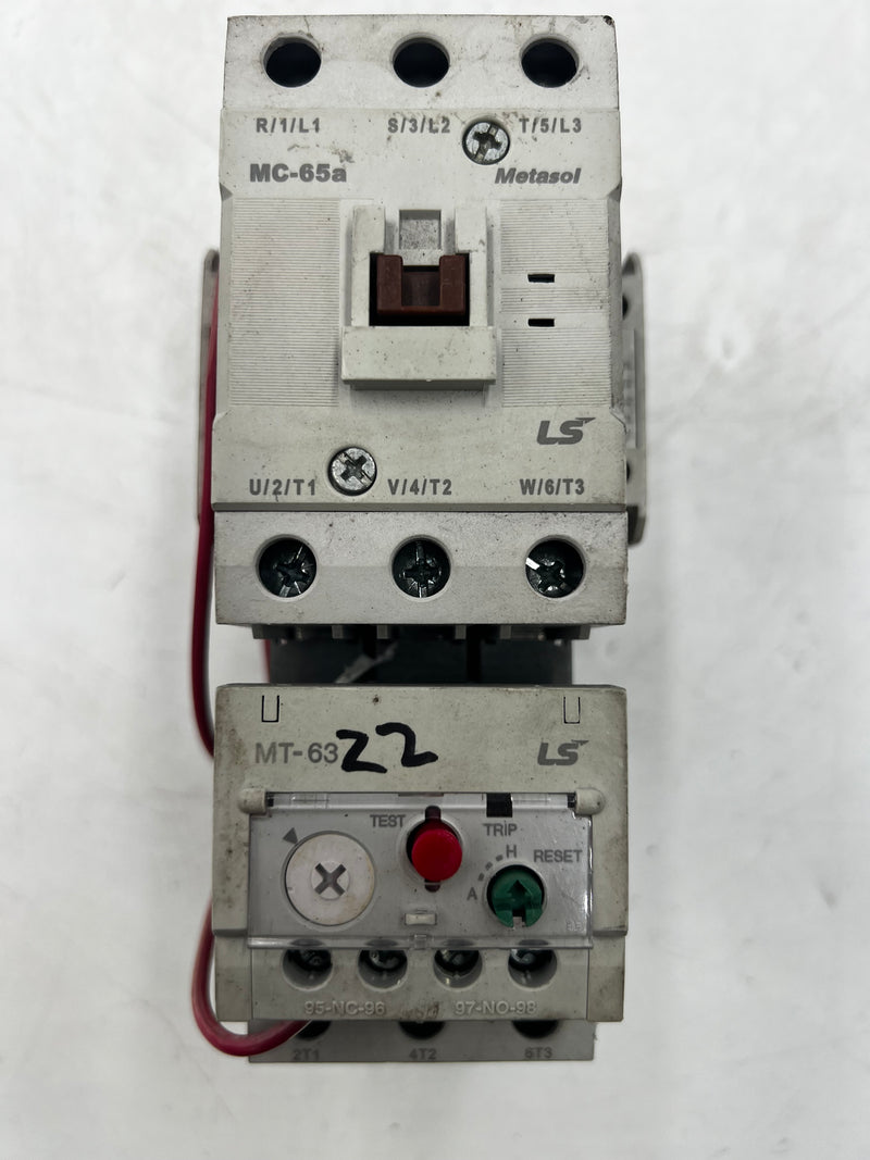 Metasol MV-65a Contactor With Metasol MT-63 Thermal Overload Relay