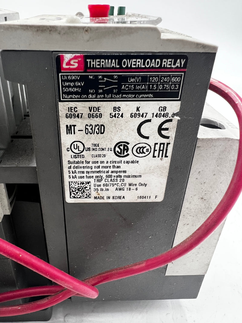 Metasol MV-65a Contactor With Metasol MT-63 Thermal Overload Relay