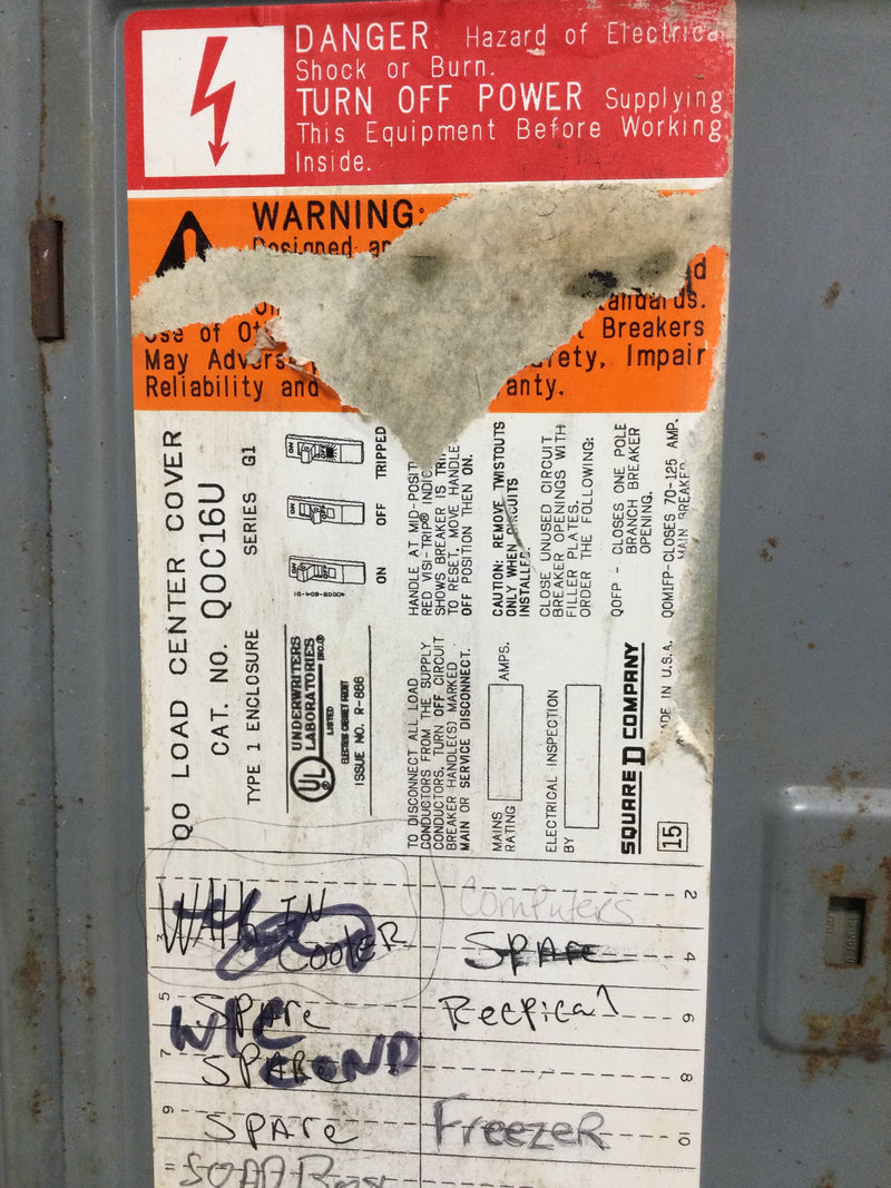 Square D QOC16U 16 Space 120/240V Panel Door Only w/Main 18" x 14 1/4"