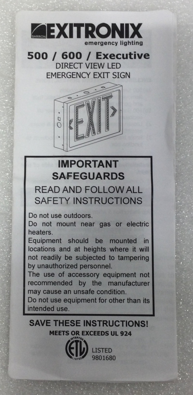 Extronix Computer Exitronix 502-WB-WH-G1-DL-DR Exit Sign