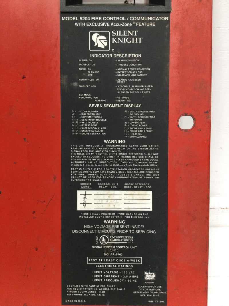 Silent Knight 5204 Fire Control/Communicator Enclosure Cover 19 1/2" x 14 3/4"