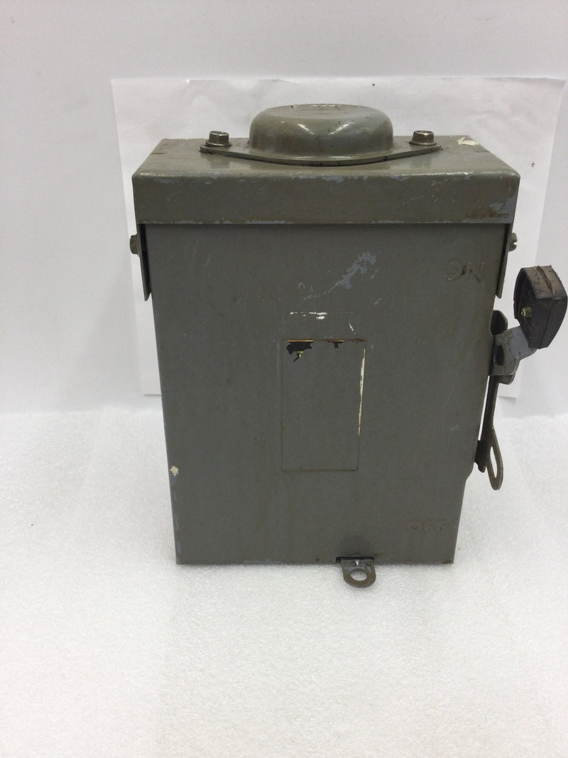 Square D D321NRB Outdoor 30 Amp 240 VAC 3 Pole Fusible Safety Switch Nema 3R Enclosure 6.5" X 9"