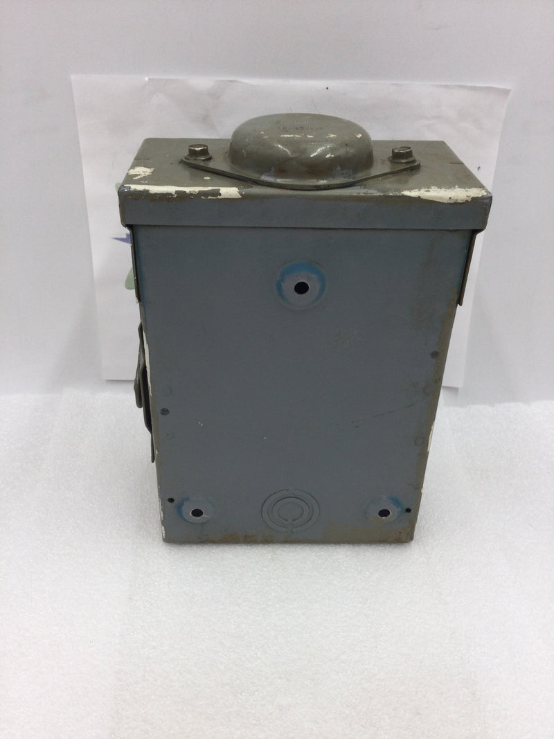 Square D D321NRB Outdoor 30 Amp 240 VAC 3 Pole Fusible Safety Switch Nema 3R Enclosure 6.5" X 9"