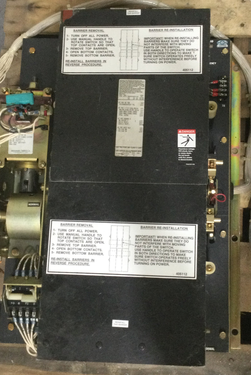 GE 1000 Amp w/Asco 300360091C 600 Amp Automatic Transfer Switch 480 VAC 60 Hz guts