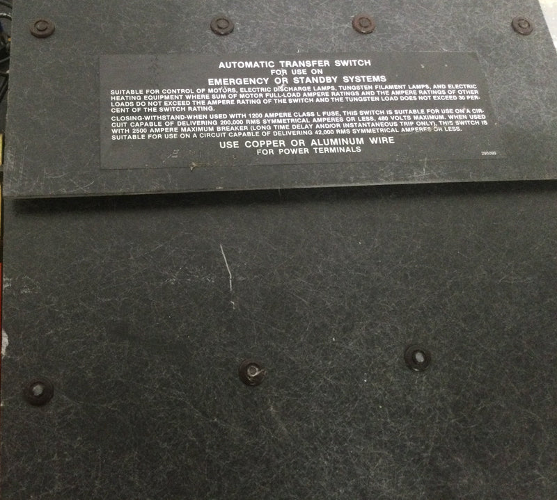 Kohler A295431 600 Amp Automatic Transfer Switch 480 VAC 60 Hz Guts