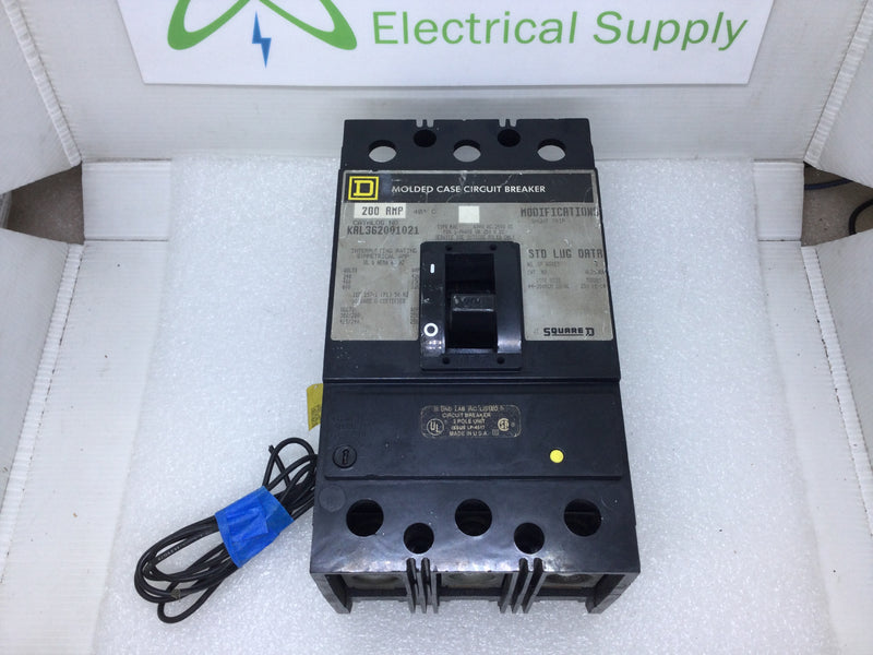 Square D KAL362001021 200 Amp 3 Pole 600 Volt w/120/240V Shunt Trip Circuit Breaker