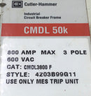 Cutler-Hammer CMDL3800F 800 Amp 3 Pole 600V Circuit Breaker w/MES3800LS Amp Trip