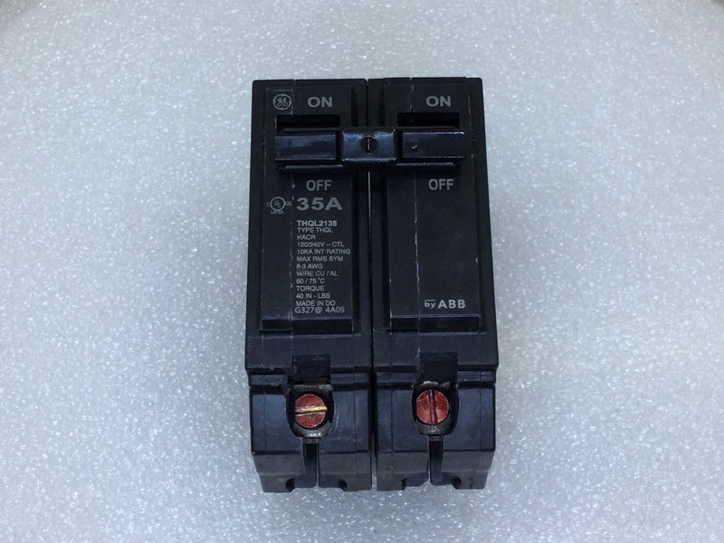 GE THQL2135 35 Amp 2 Pole 120/240V Plug-In Circuit Breaker - Printed Face