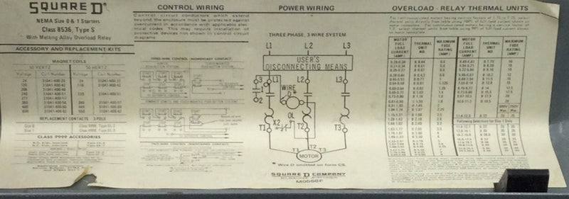 Square D 8536 Type SCG3 NEMA Size 1 120v Series A Coil 480v Overload Relay Contactor with CLASS 9999 SC22