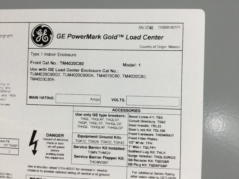 GE PowerMark TM4020C80K 200A 40-Space 80-Circuit Indoor Main Breaker Load Center