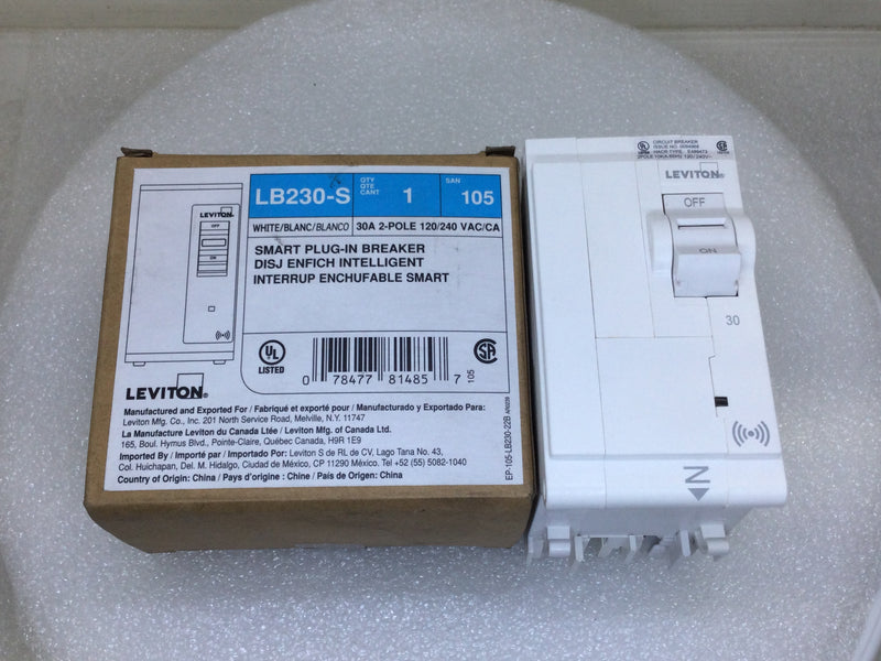 Leviton LB230-S 30 Amp 2 Pole 120/240V Smart Plug-In Circuit Breaker