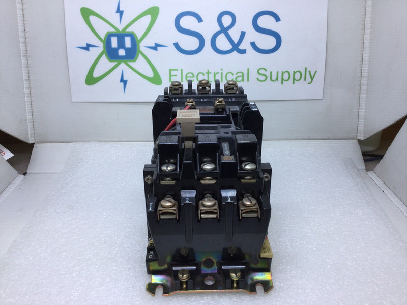 Allen-Bradley 509-BOD Starter NEMA Size 1/Includes 592-BOW16 Overload Relay Series A NEMA A600 Continuous Amp 27 Max 600 Amp Max Auxiliary Contact 592-2 Size 0-4 Ser. B 600VAC Max.