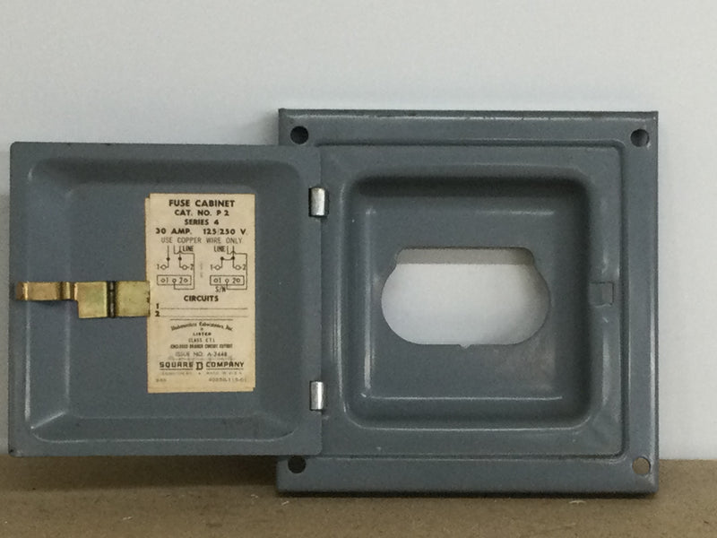 Square D Fuse Cover Only Cat. No. P 2 Series 4 30 Amp 125/250V 2 Circu