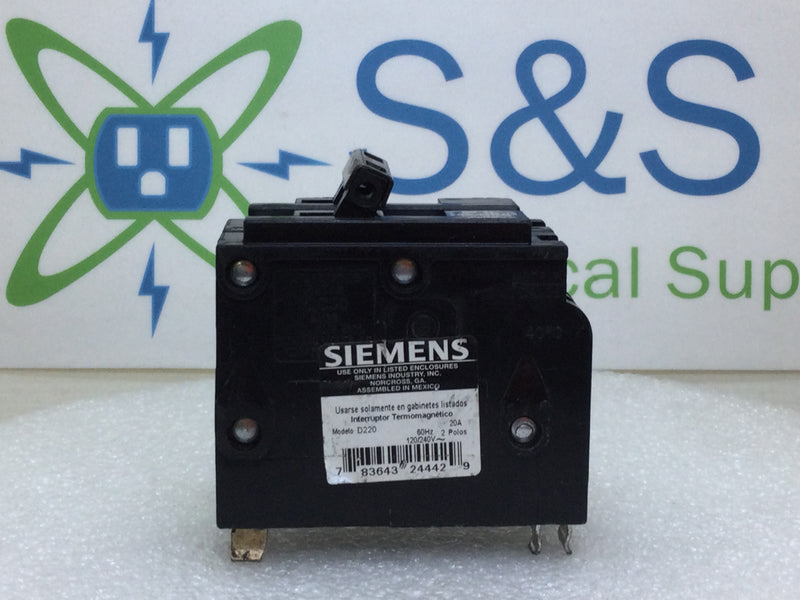 Siemens D220 20 Amp 2 Pole 120/240V Type QD Circuit Breaker