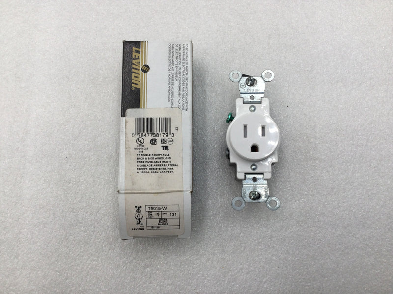 Leviton T5015-W 15 Amp 125V Tamper-Resistant Single Receptacle