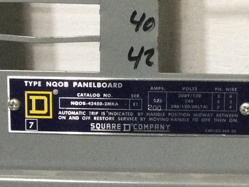 Square D MCS50TF w/ NQOB-42450-2MKA Series E 225 Amp 42-Space 42-Circuit 3-Phase Panelboard