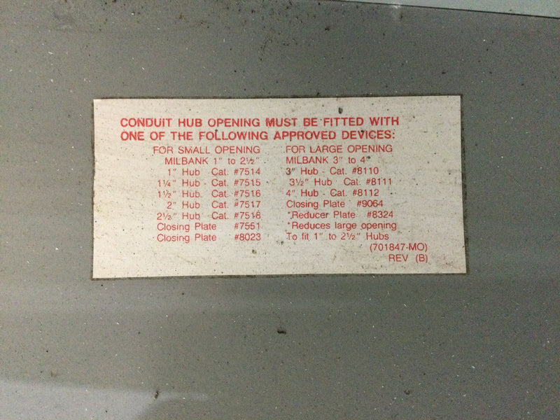 Milbank 4667-9504 600 Amp 480 Amp Continuous 3 Phase Type 3R 7 Terminal Meter Fitting Nema 3R Enclosure U4667-XT-9504