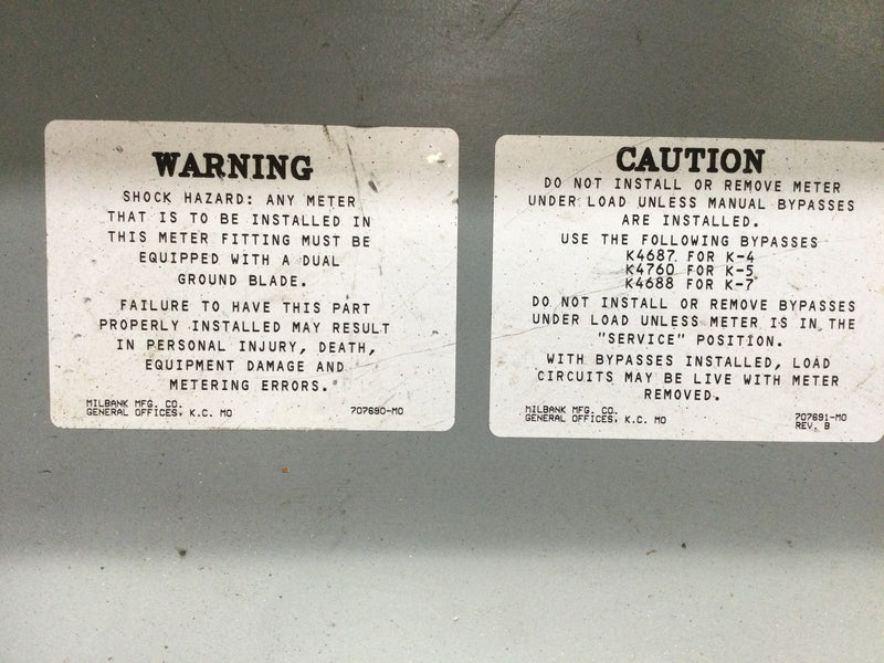 Milbank 4667-9504 600 Amp 480 Amp Continuous 3 Phase Type 3R 7 Terminal Meter Fitting Nema 3R Enclosure U4667-XT-9504