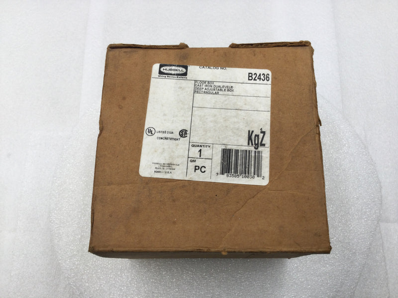 Hubbel B2436 Floor Box Cast Iron Deep Adjustable Box
