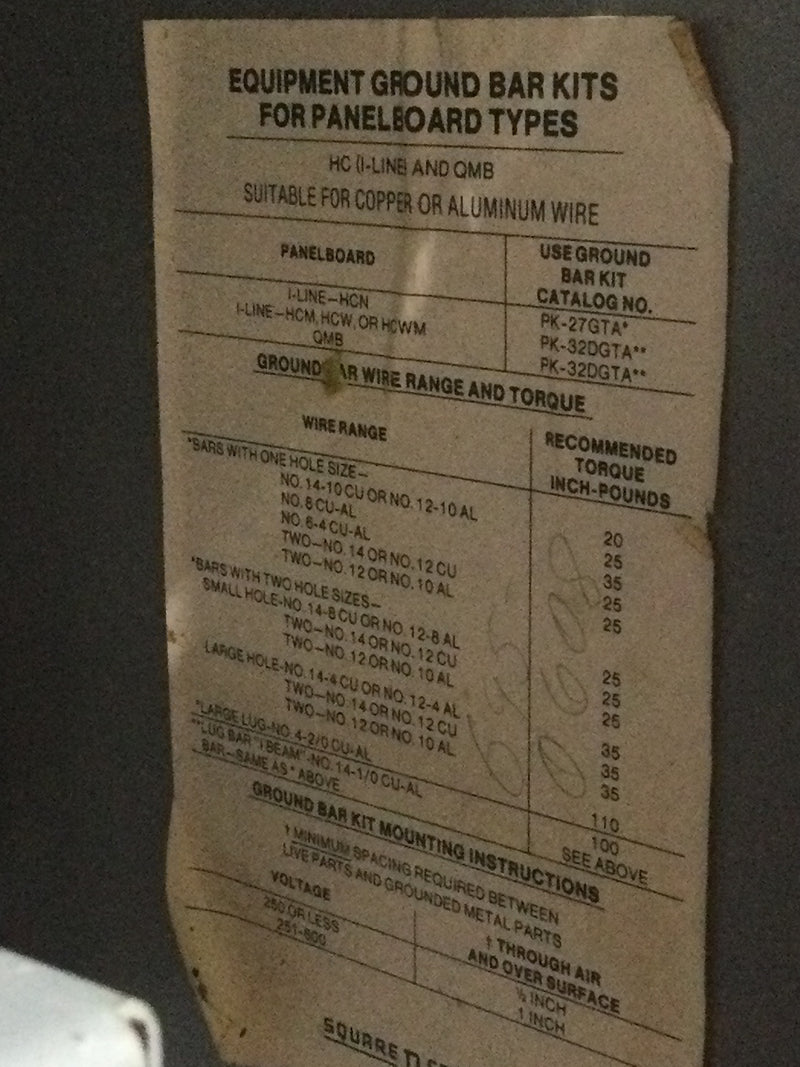 Square D HCM3273-4 HCM Panelboard 400 Amp Main Lug 600 Vac 250VDC I Line 56" X 32.5"