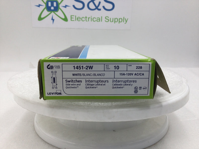 Leviton 1451-2W Light Switch - White - Box of 10