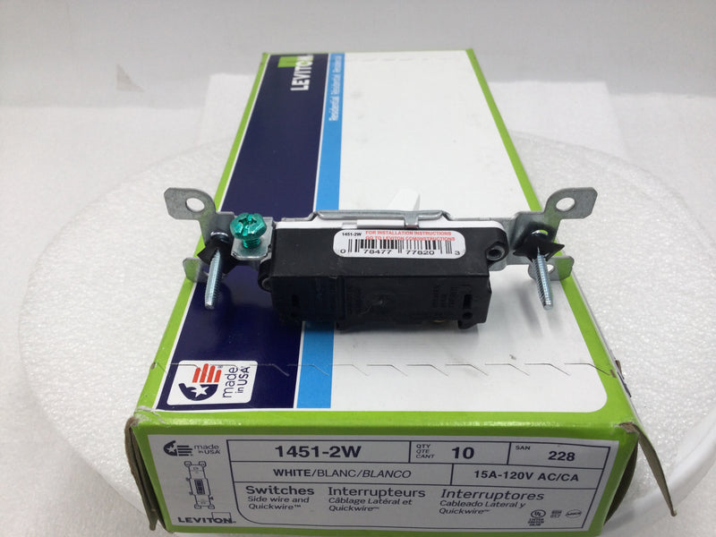 Leviton 1451-2W Light Switch - White - Box of 10