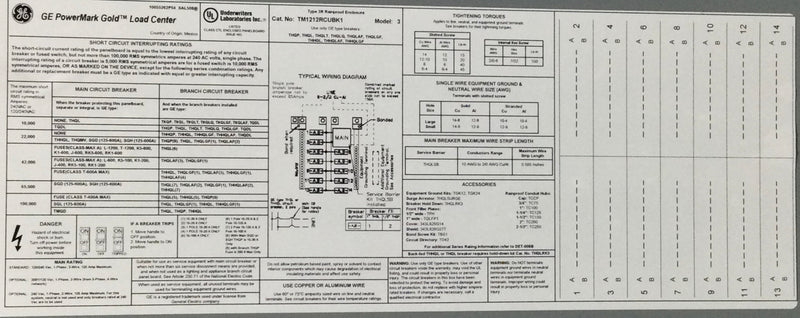 GE TM1212RCUBK1 125 Amp 12 Space/24 Circuit 120/240V Load Center