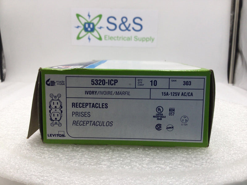 Leviton 5320-ICP 15 Amp Duplex Outlet/Receptacle - Box of 10