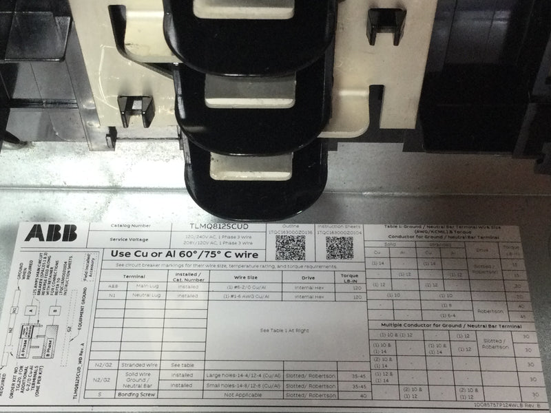 ABB TLMQ812SCUD 125A 8 Circuit 1PH 3W Surface Mount Indoor Load Center