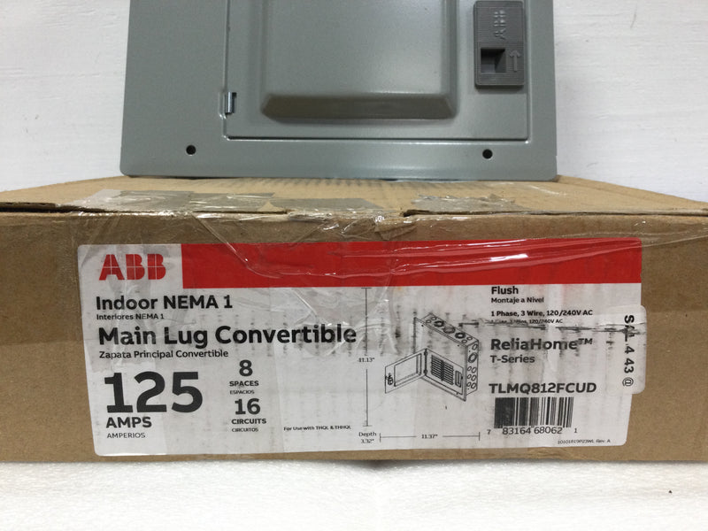 ABB TLMQ812FCUD 125A 8 Circuit 1PH 3W Flush Mount Indoor Load Center