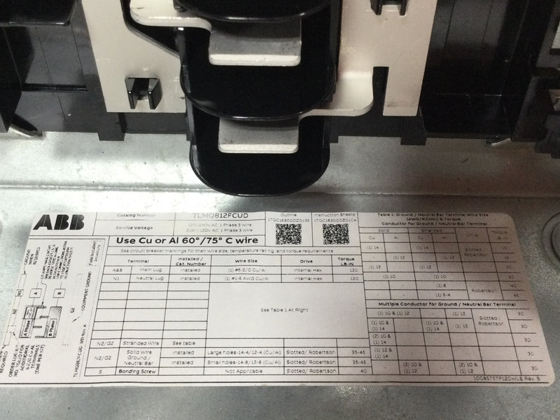 ABB TLMQ812FCUD 125A 8 Circuit 1PH 3W Flush Mount Indoor Load Center