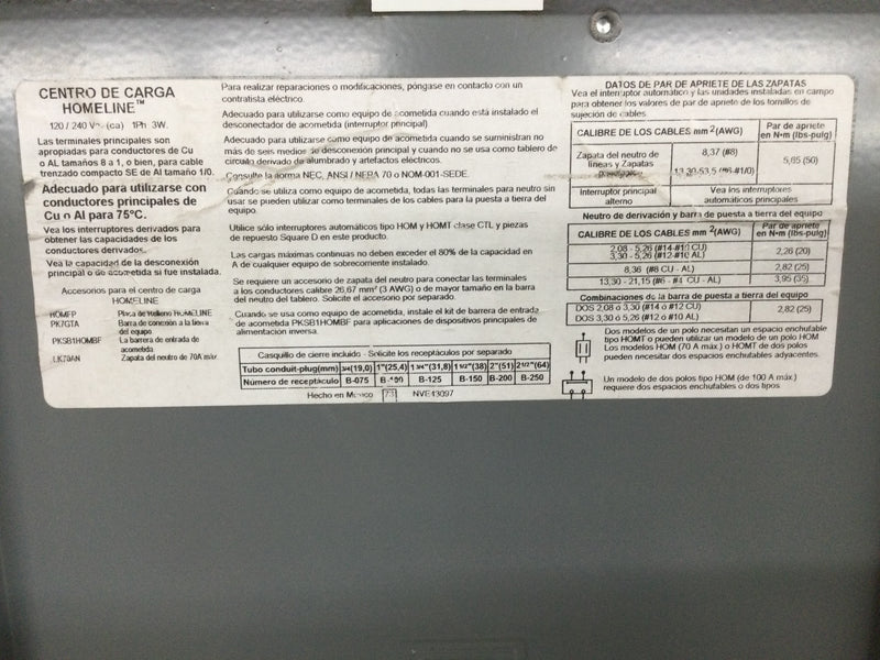 Square D HOM612L100RB Load Center Main Lug 100 Amp Load Center