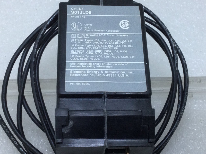 ITE/Siemens S01JLD6 Shunt Trip 120VAC 60Hz. .395Amp