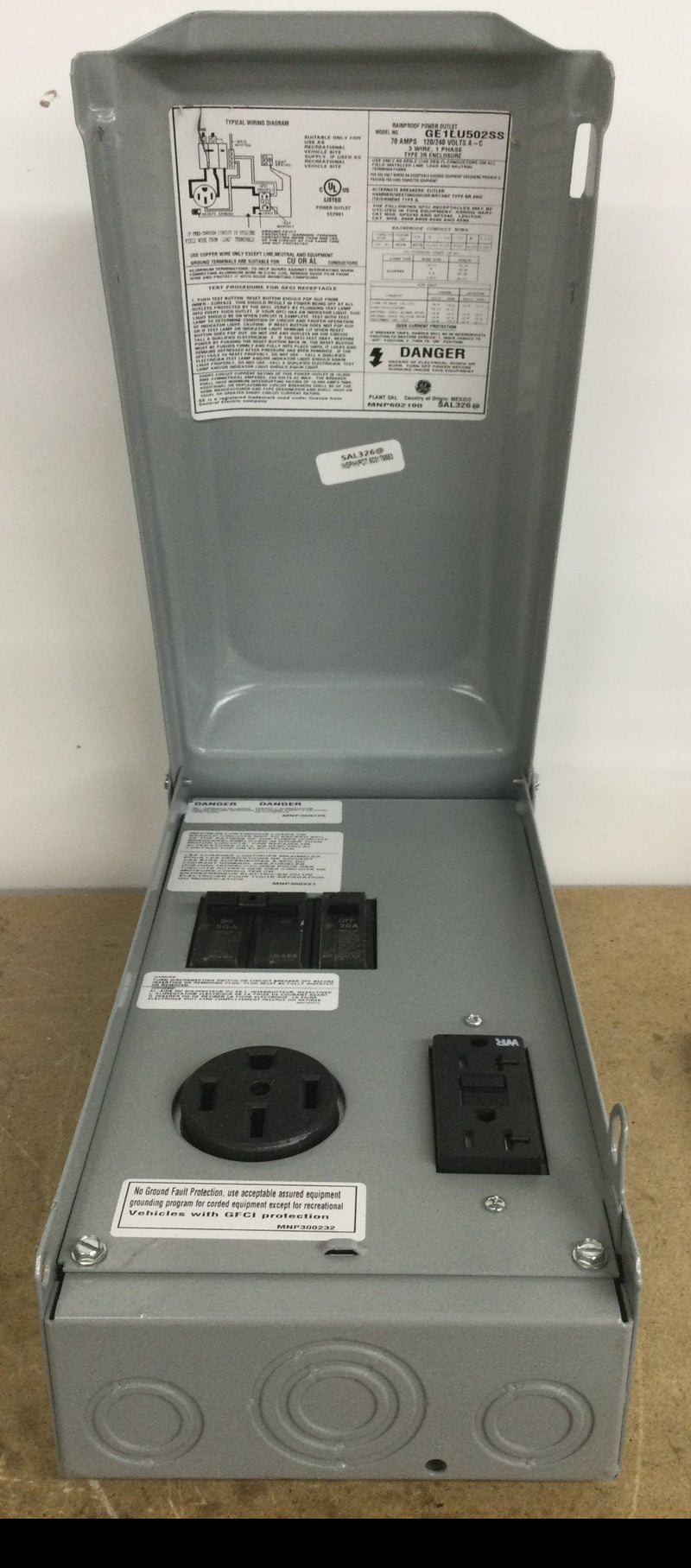 GE General Electric GE1LU502SS; 70 Amp, 1 Phase, 3 Wire, Type 3R RV Power Outlet Panel 20/50 Amp