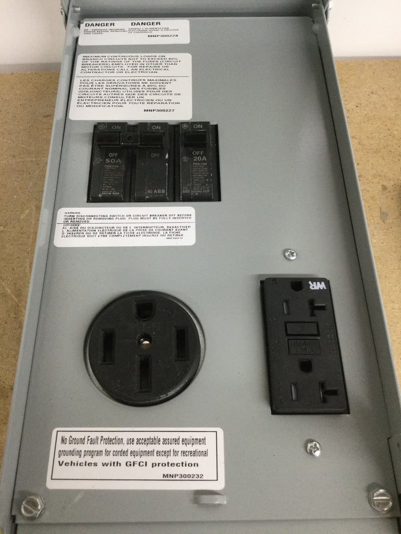 GE General Electric GE1LU502SS; 70 Amp, 1 Phase, 3 Wire, Type 3R RV Power Outlet Panel 20/50 Amp