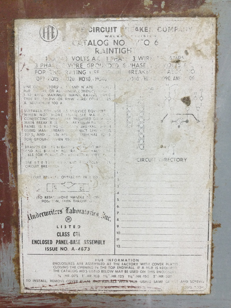 ITE WEQ6-12 125 Amp 12 Space 120/240V Panel Cover Only 12" x 10 1/4"