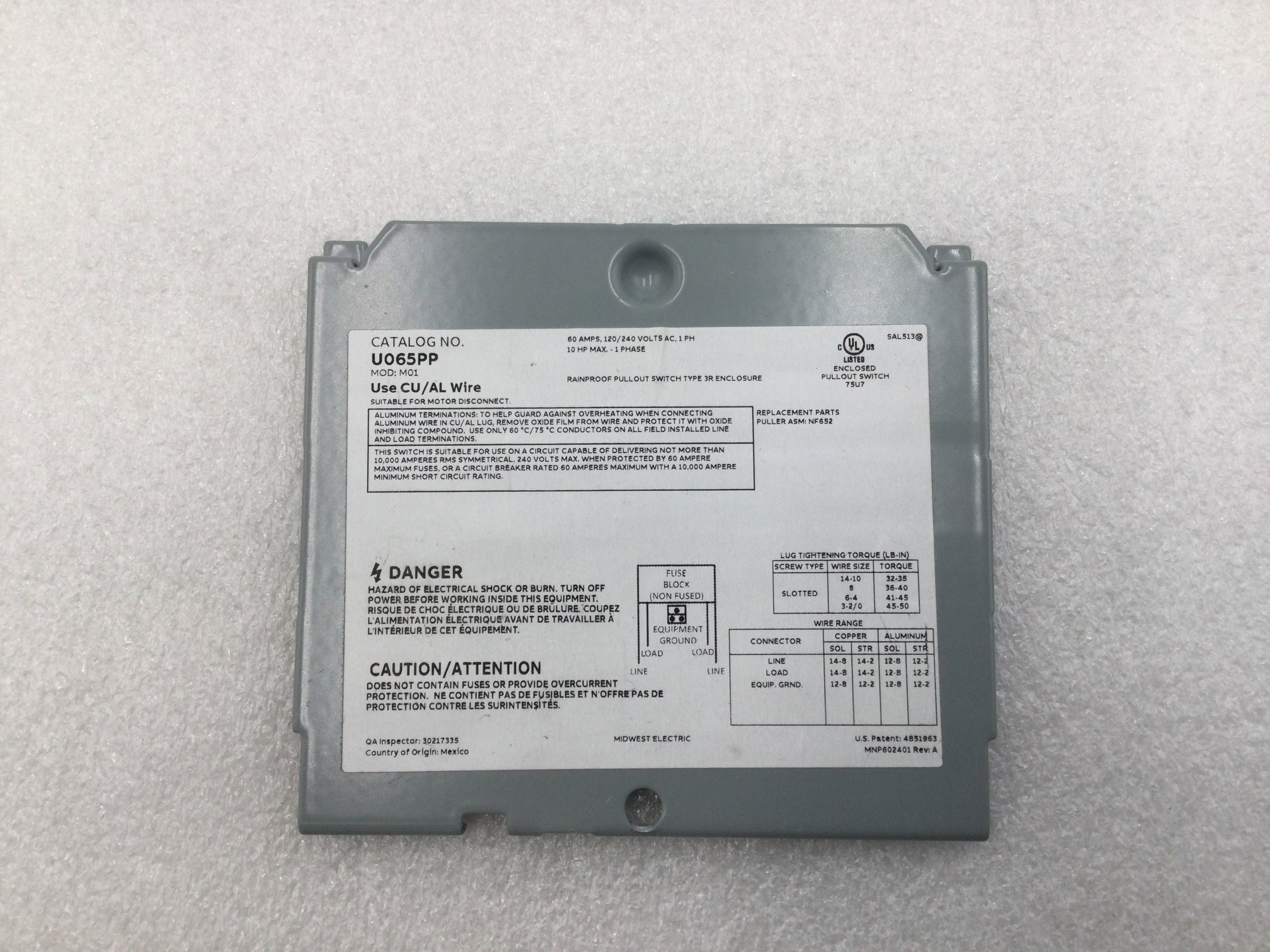 Midwest U065PP 60 Amp 120/240V Outdoor Power Outlet Dead Front Only