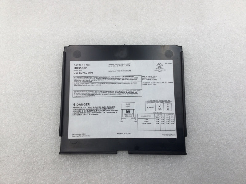 Midwest U035F2P 30 Amp 120/240V - Dead Front Only