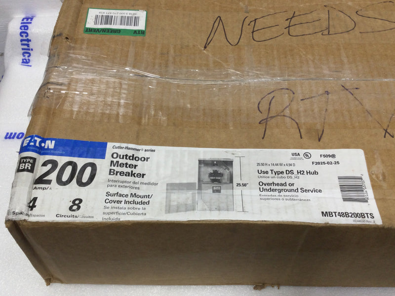 Eaton MBT48B200BTS 200 Amp 4 Space 120/240V Type BR Outdoor Meter Breaker Panel