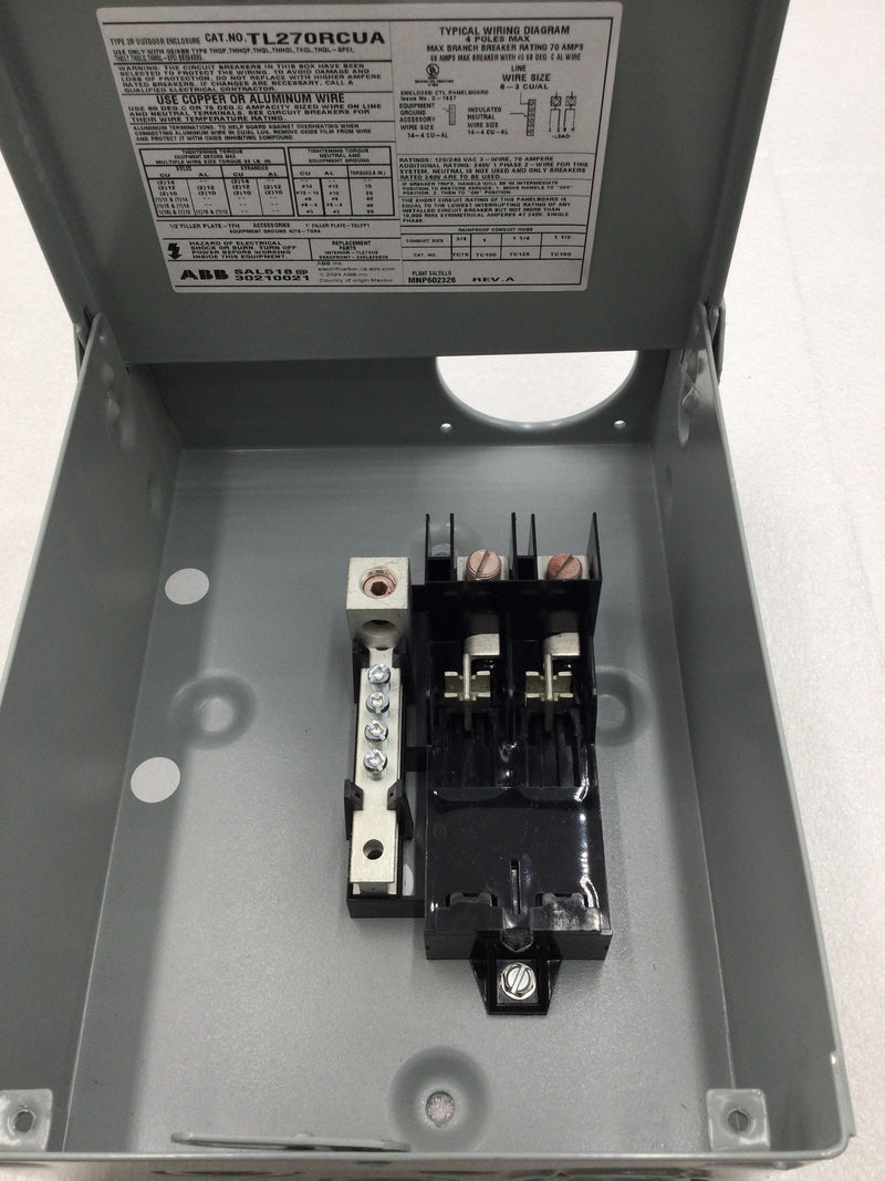 ABB TL270RCUA 70 Amp 2 Space 120/240 VAC Outdoor Load Center 7.5" X 10"